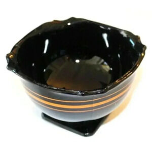 Vintage Antique Black Amethyst Glass Bowl W/ Orange Stripe Dish